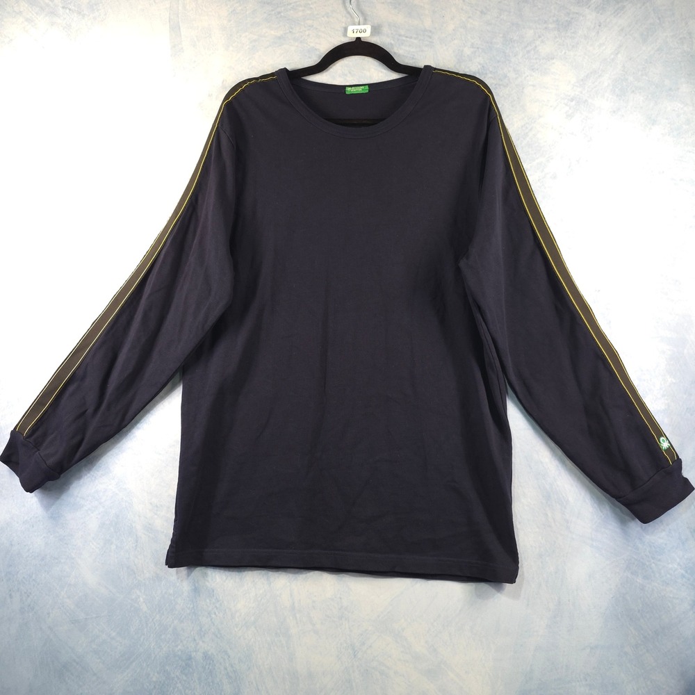United Colors of Benetton Mens Large Navy Blue Long Sleeve Stripe T-Shirt Tee